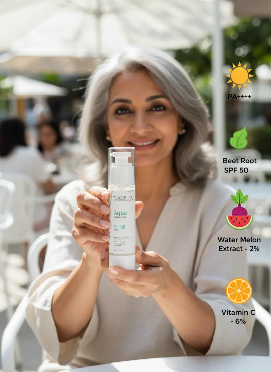 Aqua Sunscreen SPF 50 PA+++ with Vitamin C & Watermelon TokoBliss